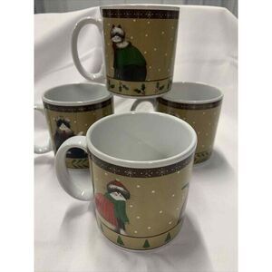 Set Of 4 Vgt Sakura Table Christmas Cats Fiddlestix Mug Black White Cats‎